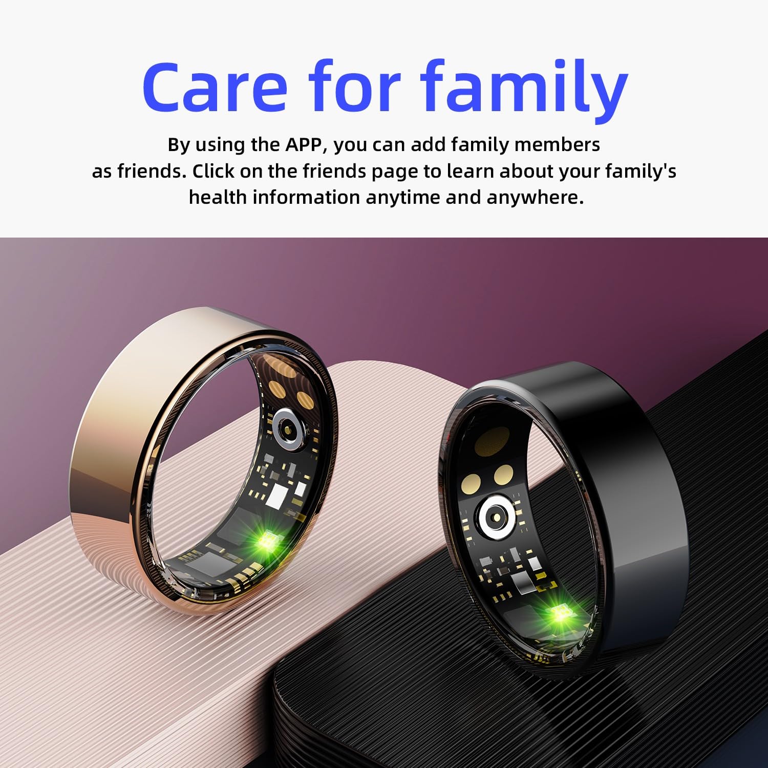 Bague intelligente pour homme et femme avec fréquence cardiaque, oxygène dans le sang, pression artérielle, surveillance du sommeil, comptage des pas, étanchéité IP68 pour iPhone et Android