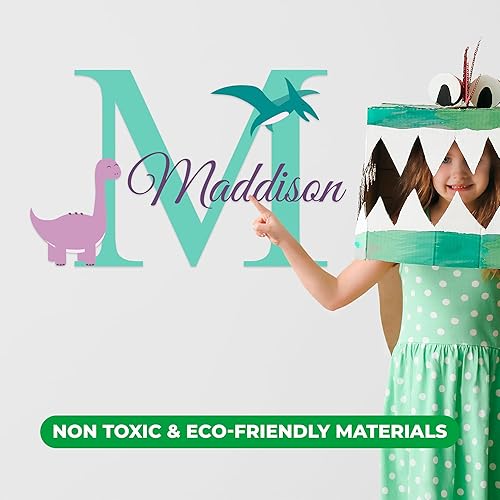Miniatura 5 de EGD Calcomanías de pared de dinosaurio con nombre y letra inicial de fuente múltiple, decoración de dormitorio de dinosaurio para niños o niñas,