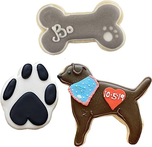 Miniatura 2 de Juego de 3 cortadores de galletas para perros, hechos en Estados Unidos, por Ann Clark, perro labrador, huella de pata, hueso de perro