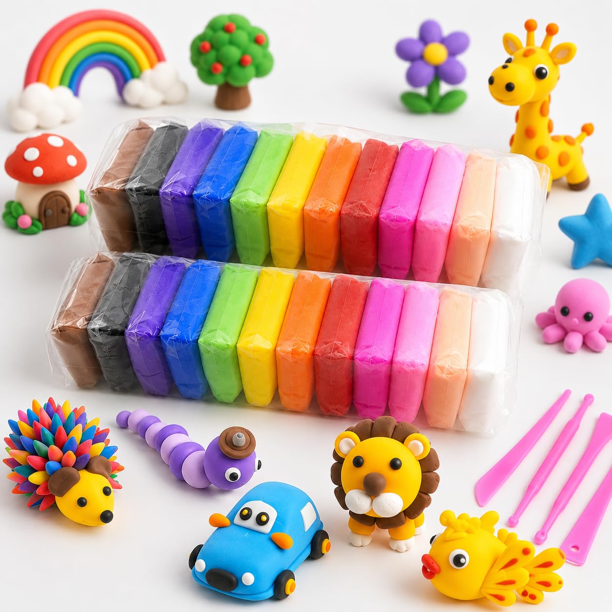 KIRAN CREATION 24 Pcs Air Dry Clay for Kids 3 to 10 Years | Air Dry Clay for Craft with 6 Sculpting Tools | Super Soft Lightweight Modelling Clay Art Kit | Reusable DIY Play Dough for Art & Craft-picture-11