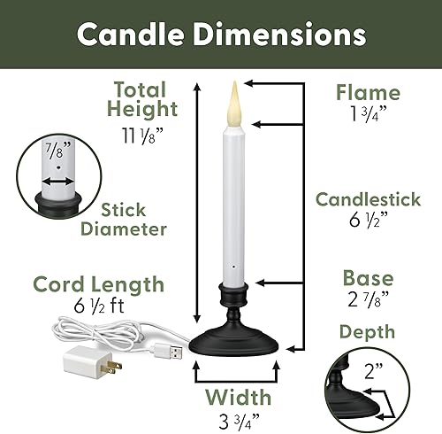 Miniatura 4 de 612 Vermont Velas LED eléctricas para ventana con sensor del atardecer al amanecer, llama parpadeante blanca cálida o encendido constante, adaptador