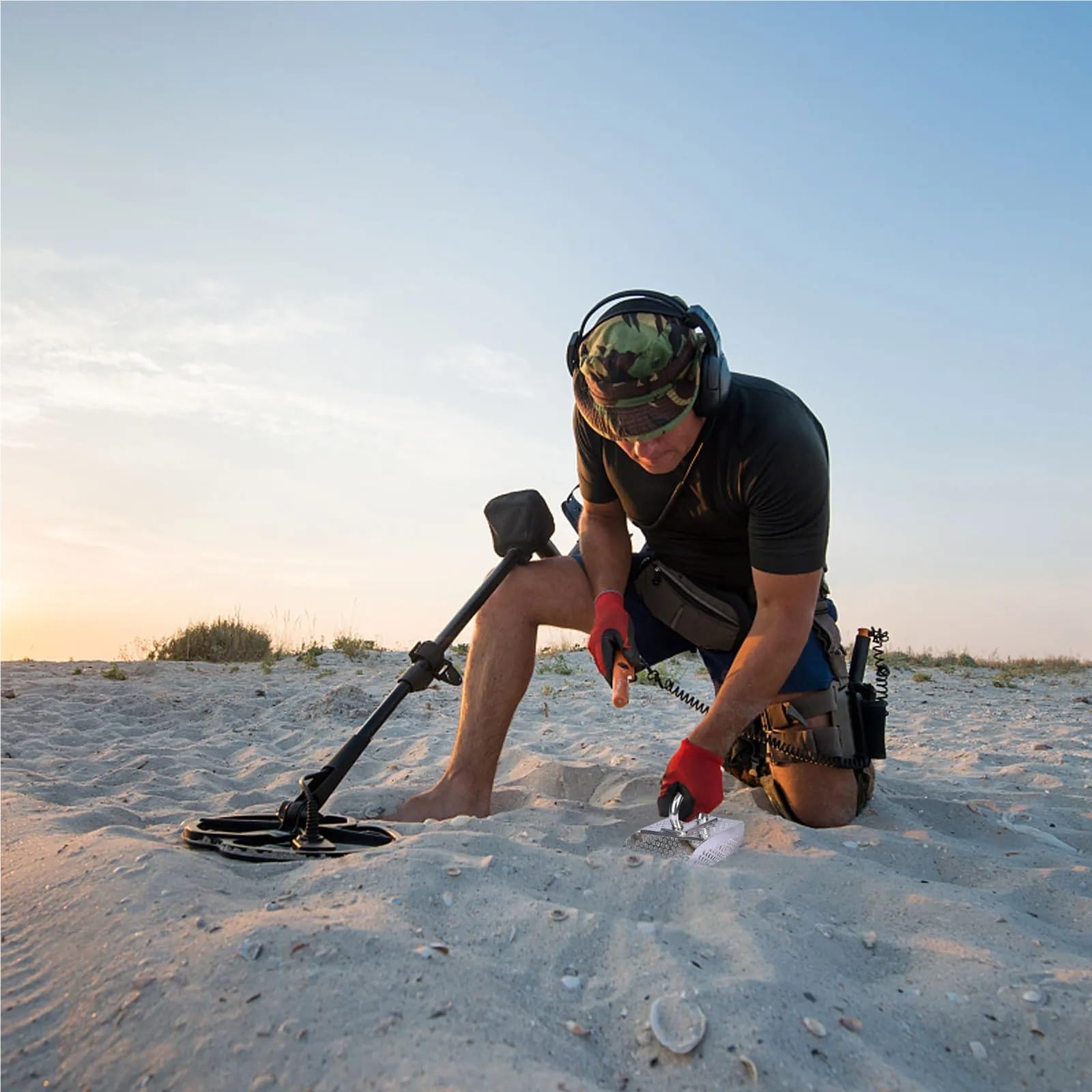 Rastrillo per pulci di sabbia Metal detector con pala in acciaio inox e manico, strumento for la ricerca rapida di metalli, for tesori sulla sabbia da spiaggia(StyleA)