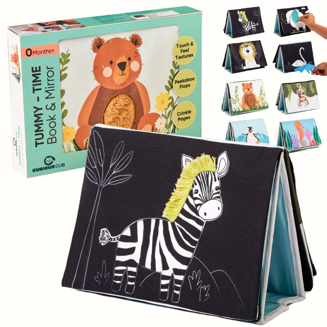 3413：洋書 INSTANT MEMORIES BABIES CD付き Buy Curious Cub Baby Tummy Time High Contrast Books and Mirror