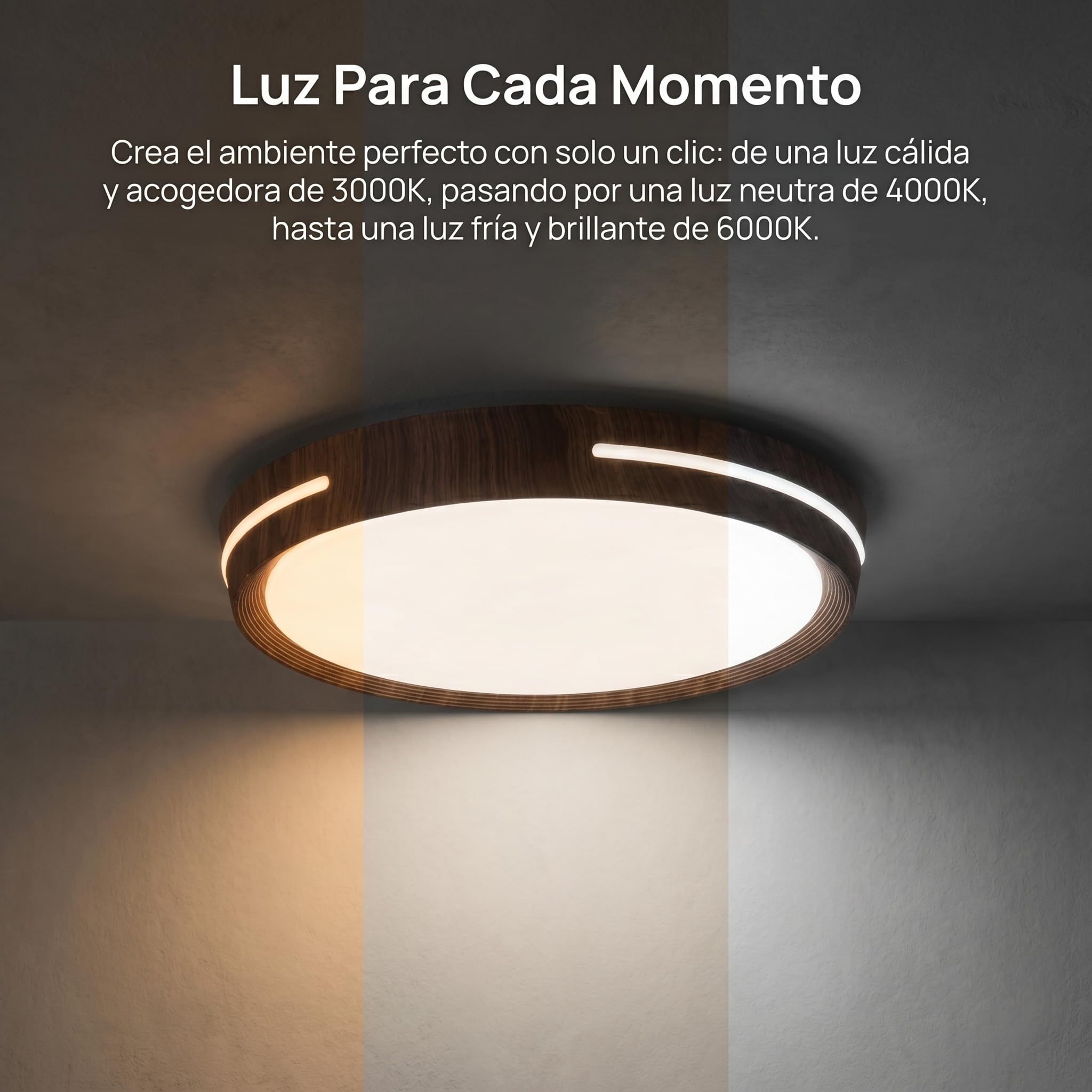 BARCELONA LED Plafón LED Techo 24W Ø40cm CCT Regulable 3000K-6000K, Diseño Madera Moderna con Efecto Luz Lateral, Lámpara Techo LED Redonda para Salón Dormitorio Cocina Oficina 2500lm