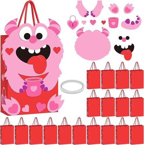 Resholder Juego de 18 soportes para tarjetas de San Valentín, manualidades de San Valentín para niños, 6 x 3 x 9 pulgadas, divertida bolsa de papel
