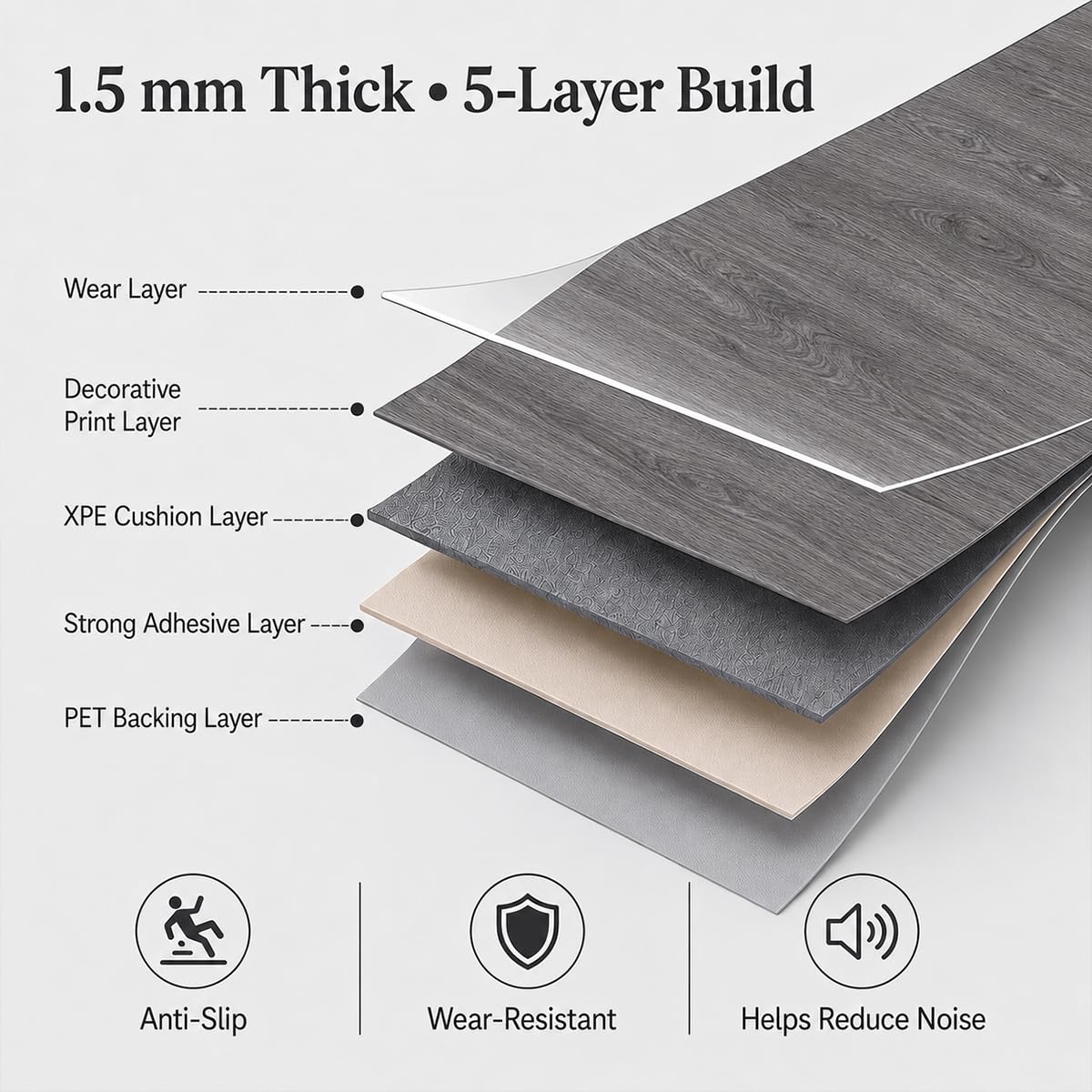 Oxdigi Suelo de vinilo para despegar y pegar, 2 rollos, 15.7 x 393 pulgadas, roble gris ahumado