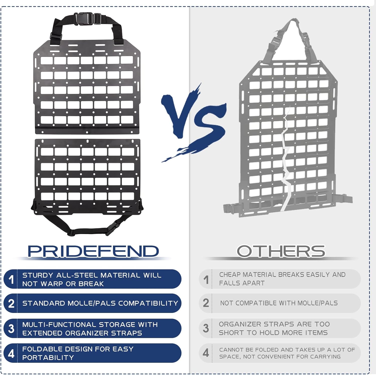 Pridefend Heavy Duty Rigid Tactical Seat Back Gun Rack with Molle Panel Vehicle Gun Holder,All-Steel Tactical Seat Back Organizer for Hunting Rifles/Shotguns