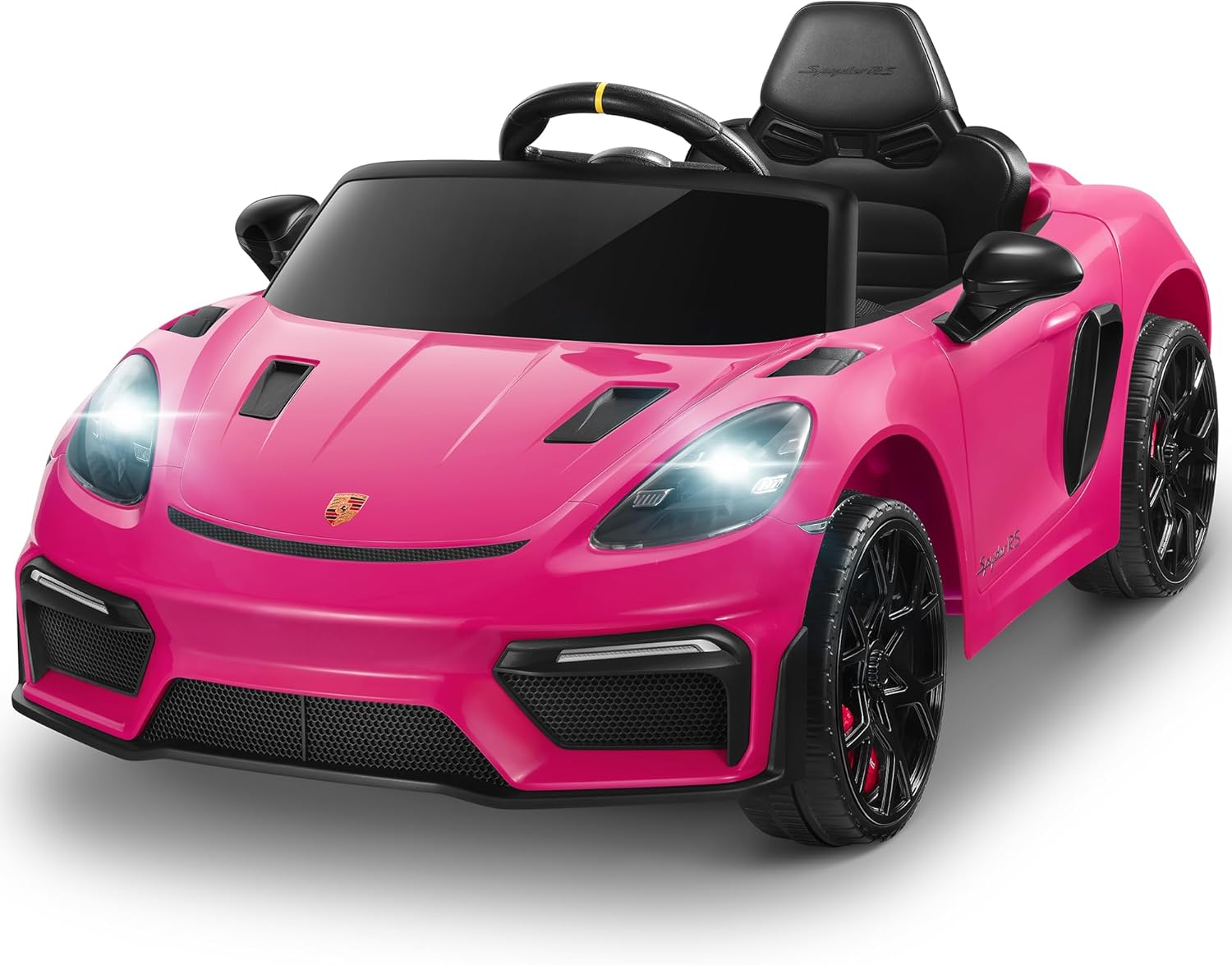 ENYOPRO Licensed Porsche 718 Spyder RS Ride-On Electric Car for Kids with Remote Control, 12v Ride On Toys for Toddlers, Electric Power Vehicle w/Trailer Wheels, Bluetooth/USB/AUX, LED Lights, White