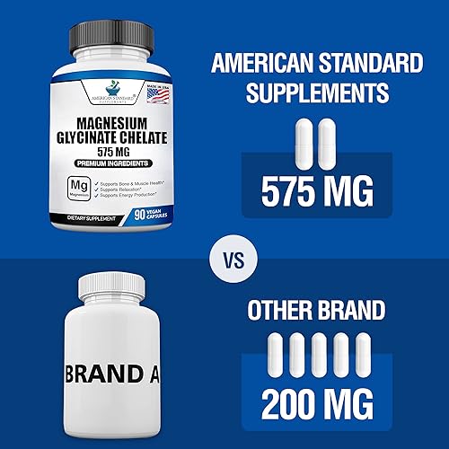 Miniatura 4 de American Standard Supplements Glicinato de magnesio 575 mg por porción, 90 cápsulas vegetales, suplemento de magnesio para la salud ósea y muscular,