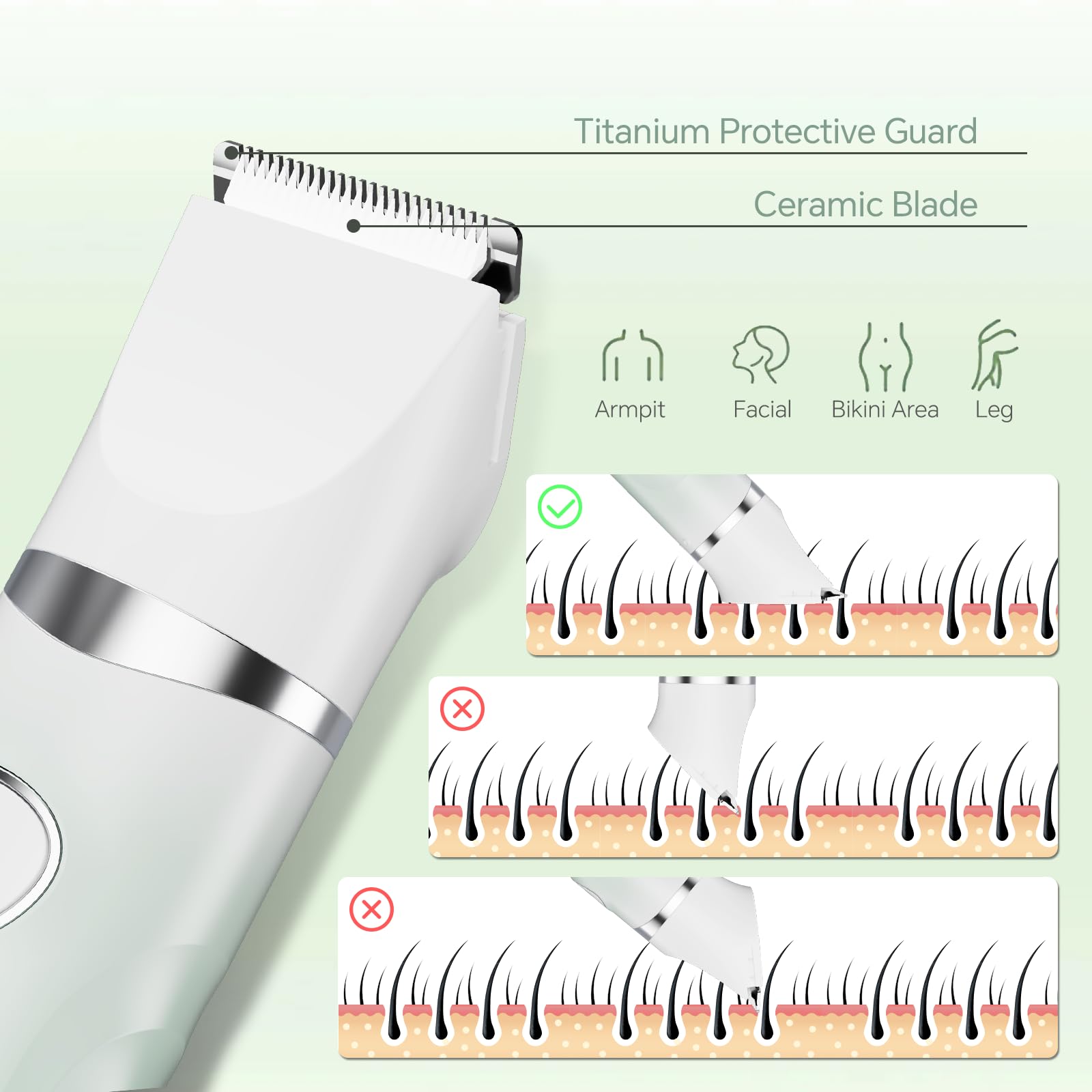 Recortadora de bikini para mujer, maquinilla de afeitar eléctrica 3 en 1 sin dolor para piel de seda, afeitadora de pelo corporal húmedo/seco para cara, nariz, cejas, brazos, axilas, piernas, zona