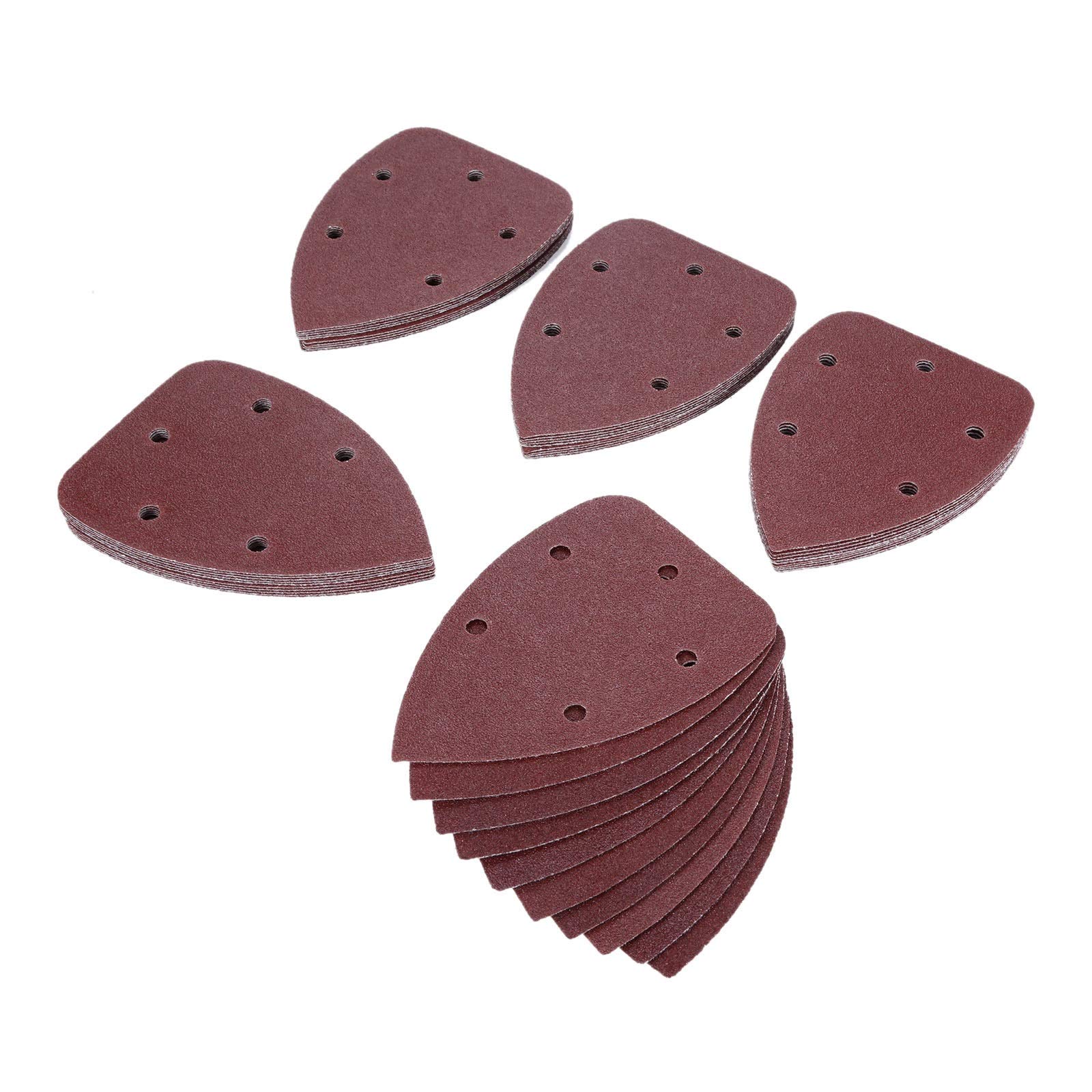 Papel de lija de pulido de metales de madera Hojas de lija 50PCS 140x90mm Triángulo de lija Gancho Loop 80 granos abrasivos Disco de lijado for madera pulido molino