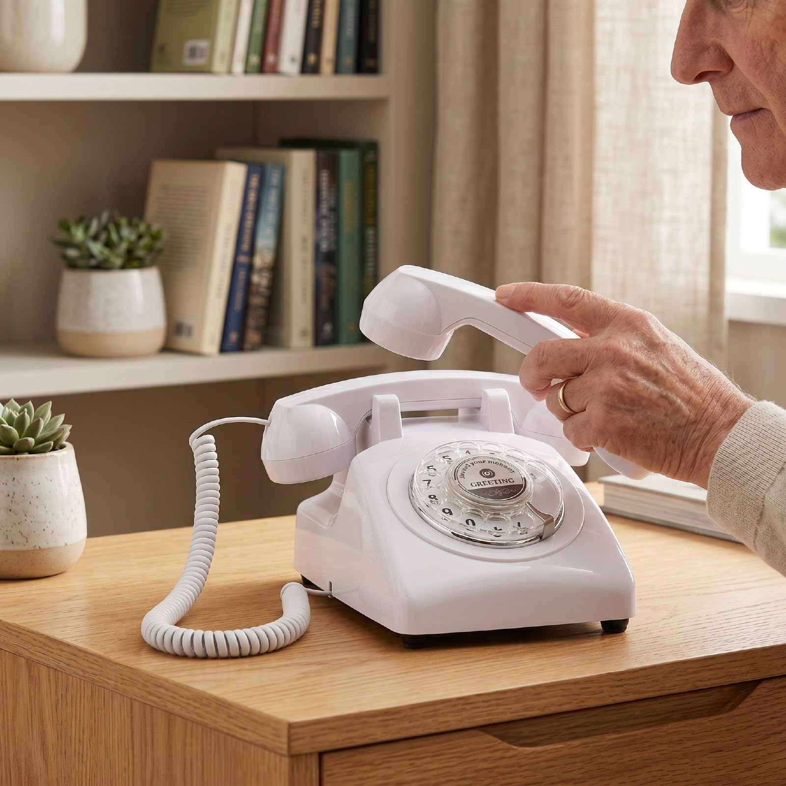 GOWENIC Telefono Vintage con Registrazione Vocale, Libro degli Ospiti con retrò per Eventi Nuziali, Memoria da 8 GB, Registrazione per 120 Ore, Telefono Regalo Facile da Usare (White)