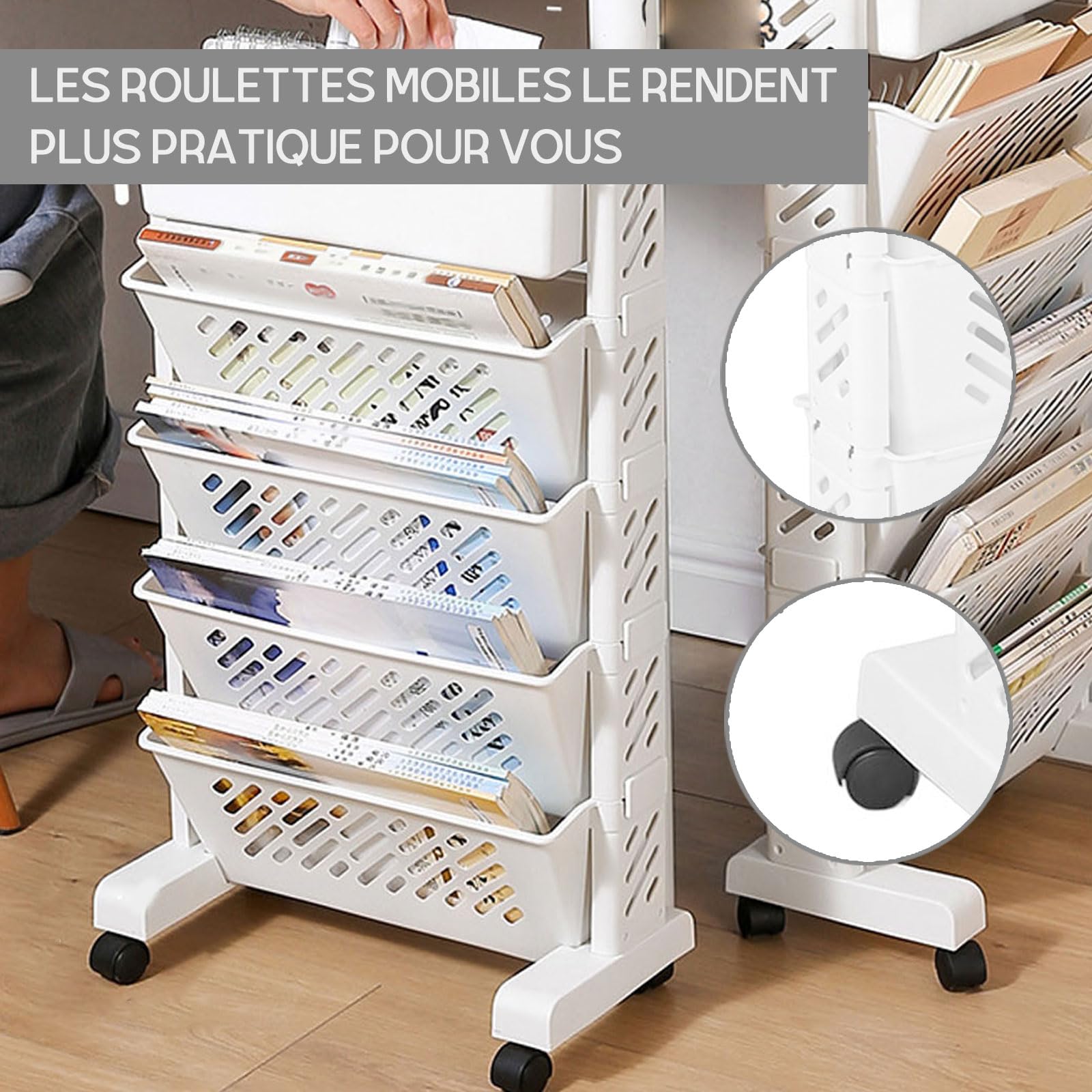 Mobiel bureaurek voor klaslokaal, rolwagen met 5 niveaus, bureau-organizer, tijdschriftenhouder, dunne opbergwagen voor thuis, keuken, kantoor Mobiel bureaurek voor klaslokaal, rolwagen met 5 niveaus, bureau-organizer, tijdschriftenhouder, dunne opbergwagen voor thuis, keuken, kantoor