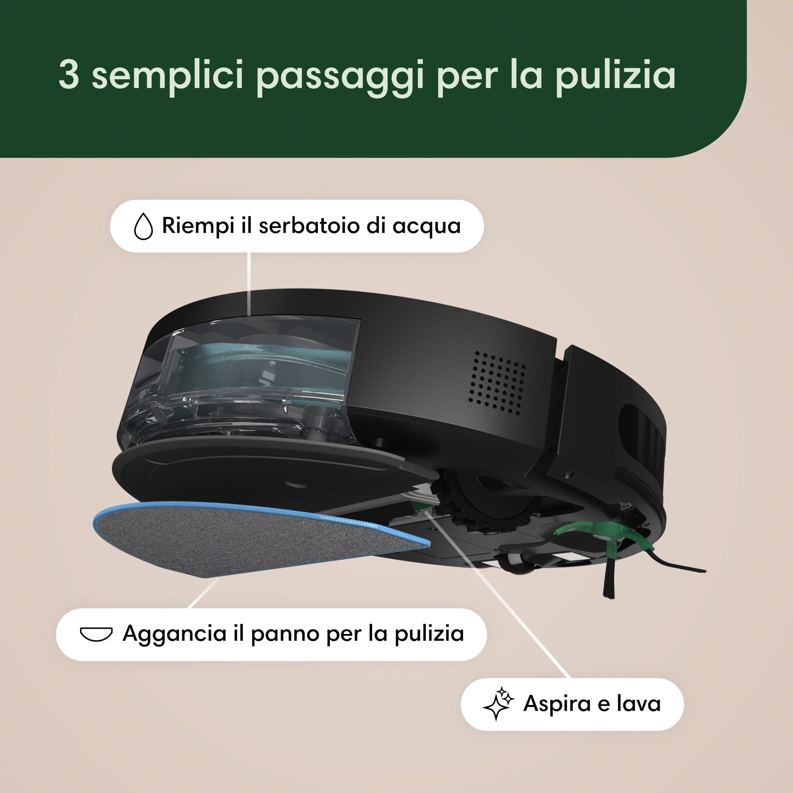 iRobot Roomba Combo 2 Essential con Stazione di Svuotamento Automatico, Robot Aspirapolvere Lavapavimenti, Sistema di Pulizia a 4 Stadi e 4 Livelli di Aspirazione, Controllabile tramite App, Nero