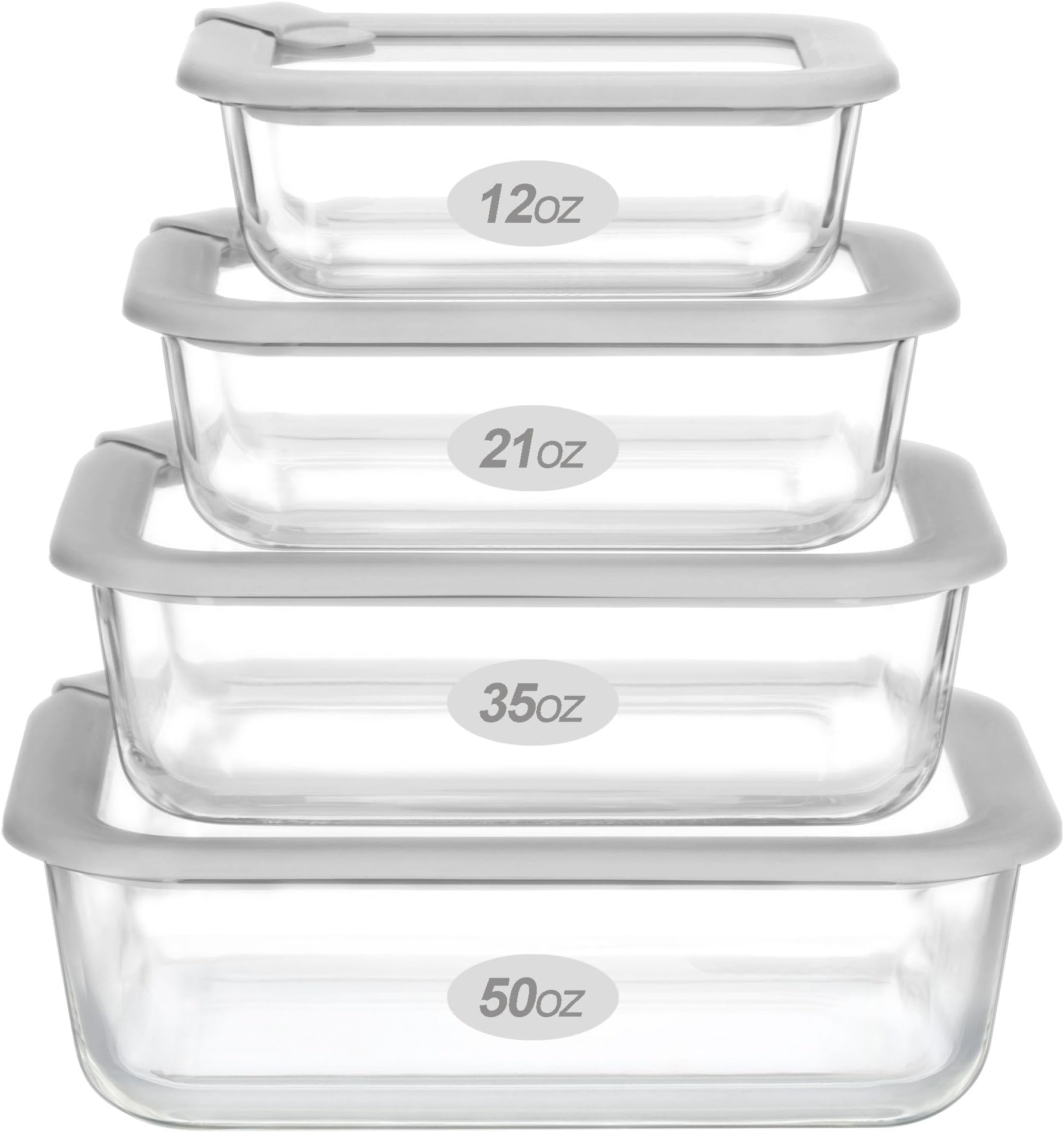 EcoEvo Glass Food Containers with Glass Lid, Microwave Safe Food Storage Container Set, 4 Pack, Airtight Storage Set with Leak Proof Lids, Meal Prep Containers