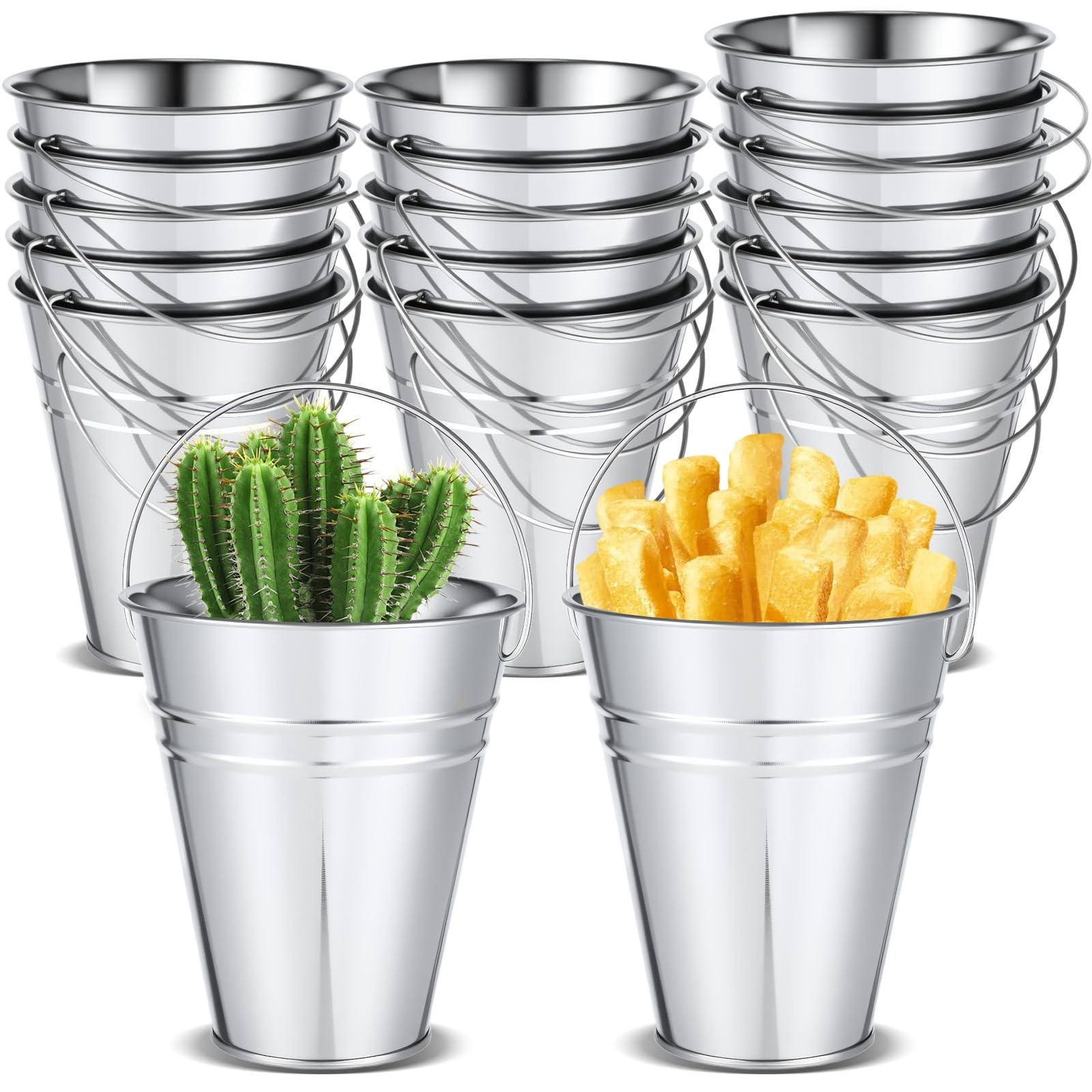 mekueeex 16 Pack Galvanized Buckets, 4.5"x 5.2" Metal Buckets with Handle Small Pails Tin Bucket for Party Favors, Farmhouse Flower Bucket Garden