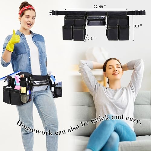 Miniatura 6 de Cinturón de herramientas de limpieza, cinturón de limpieza de velocidad, suministros de limpieza, cinturón de cintura ajustable, bolsa de limpieza