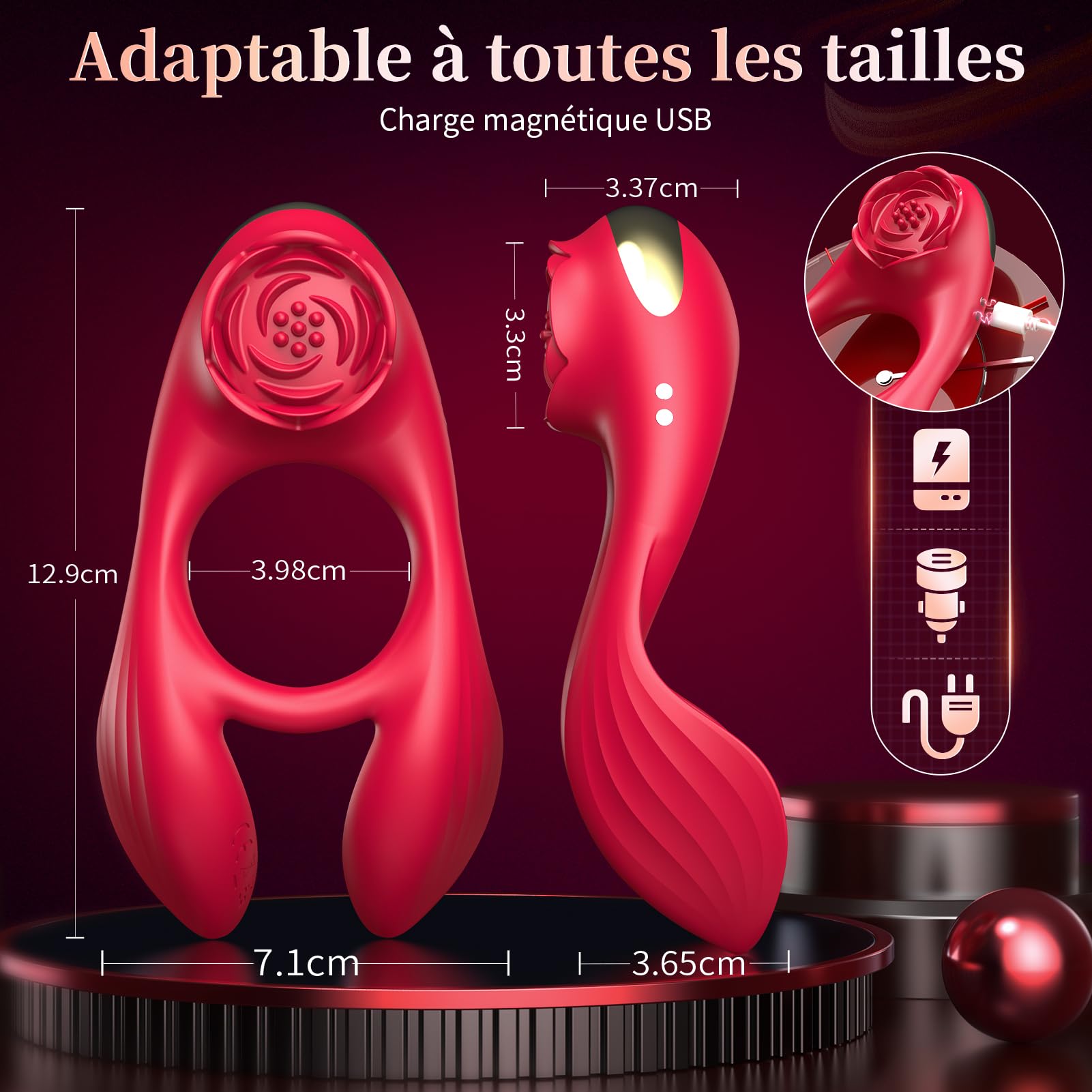 Sextoyse Couple Plaisir Anneau Penien - Anneau Homme 4 en 1 Sex Toys Homme Anneau Vibrant Pénis Clitoridienne Vibromasseur Anneaux de Pénis Sextoy Couple Cockring 3 Moteurs 7 Modes de Vibration