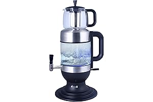 Klassic 2.5 Liters Glass Samovar Tea Maker, with Boil-Dry Protection (Black)