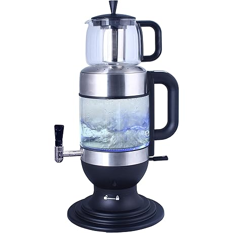 Klassic 2.5 Liters Glass Samovar Tea Maker, with Boil-Dry Protection (Black)