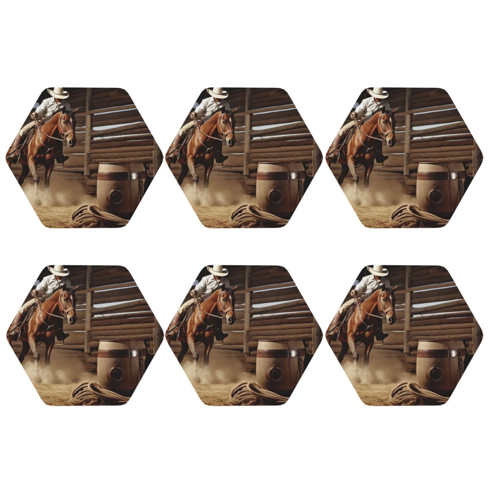 6pcs Leather Coasters for Drinks, American West Rodeo Drink Coasters for Tabletop Protection, 4" Cup Coasters for Coffee Table Decor, Non-Slip Drinking Cup Mat for Hot Or Cold Drink