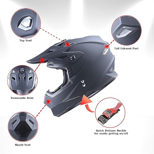 Miniatura 6 de 1Storm Casco de motocross adulto BMX MX ATV Dirt Bike Cuatro ruedas Quad motocicleta casco de cara completa Racing Estilo HF801 negro mate