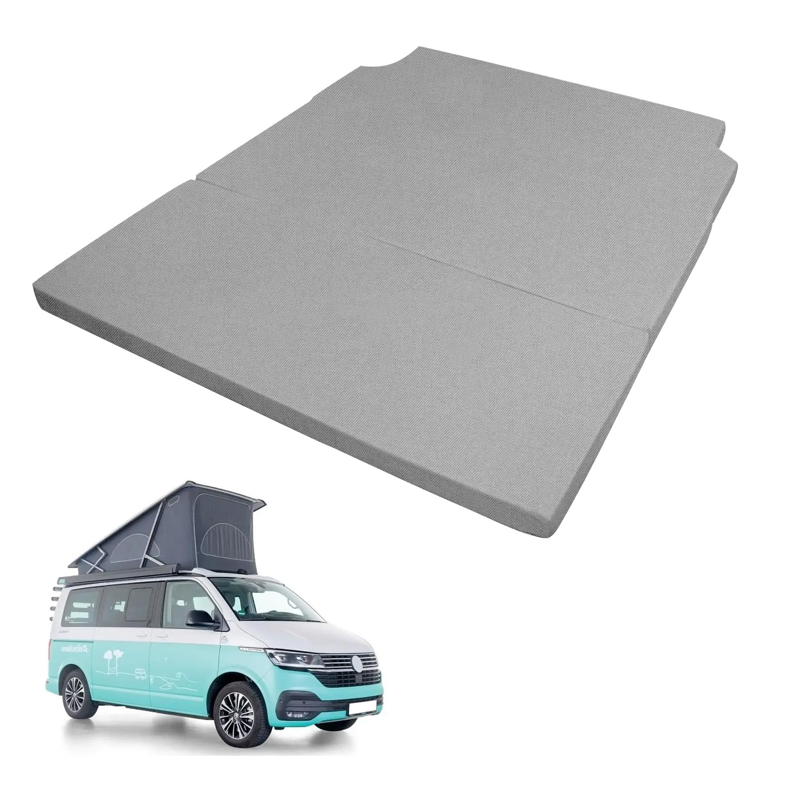 Materasso pieghevole per VW T4 T5 T6 T6.1 Multivan California Beach Caravelle Transporter, 148 x 185 x 8 cm, materasso da campeggio con cerniera e rivestimento lavabile per viaggi e campeggio