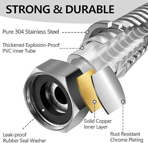 Miniatura 2 de Garden Hsoe - Manguera de jardín de acero inoxidable 304 de 50 pies con pistola rociadora de 10 funciones, accesorios de cobre y cromo de 34