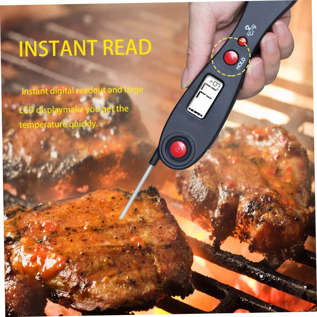 Zerodeko Termometro Digitale Lettura Istantanea Sonda Display Lcd Misuratore Temperatura Per Carne Grigliate e Barbecue Abs Ecologico