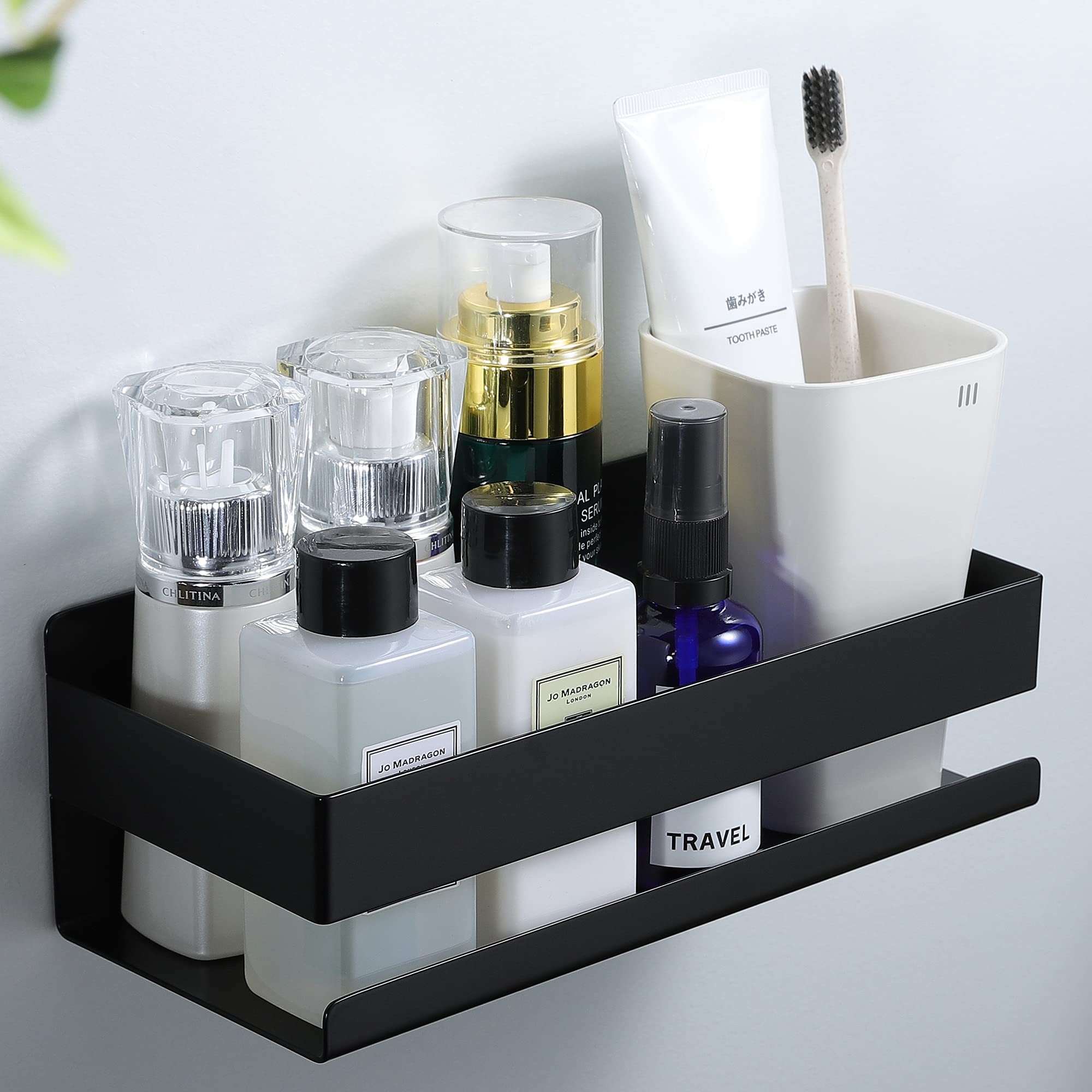YIGII Estanteria Baño Adhesivo - Estanteria Ducha sin Taladro Rectangular Estantes para Pared Negro