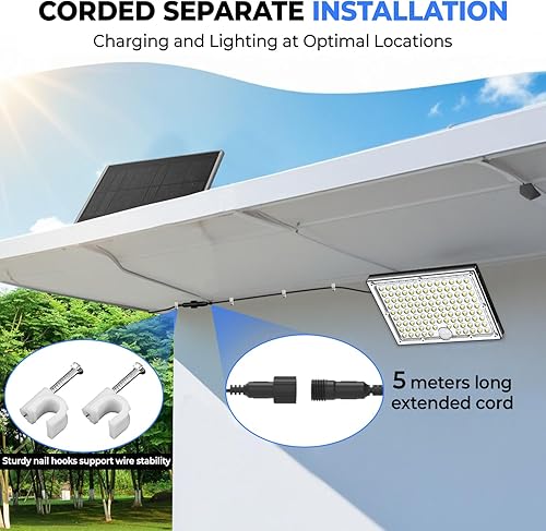 Miniatura 4 de 113 luces solares LED para exteriores con sensor de movimiento, blanco frío de 9000 K, cable largo de 16.4 ft, luces solares impermeables IP65 para