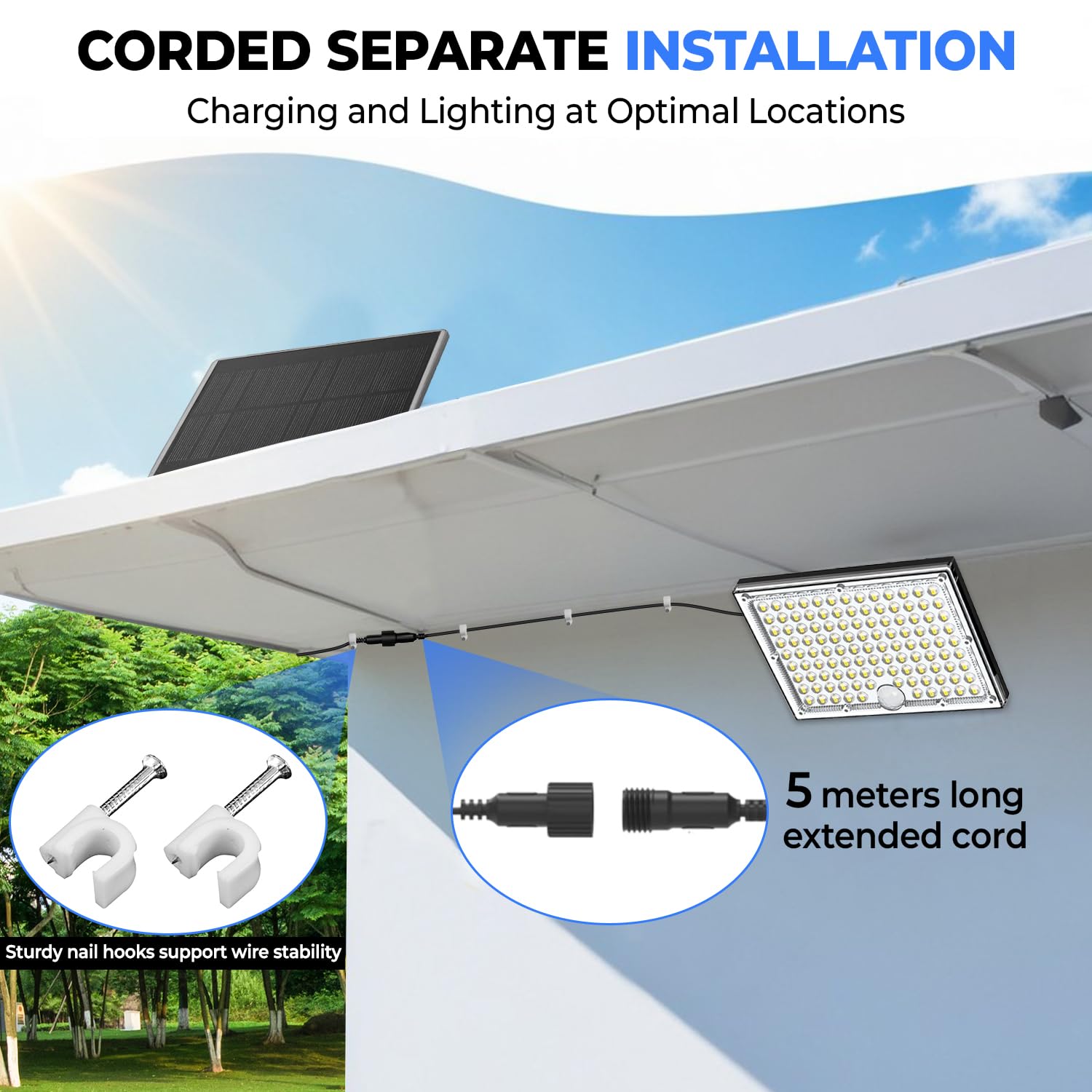 BLOOM8 Solar Flood Lights Outside,113 Powerful LED Lenses with 9000k Cool White Light, LED Outdoor Lights with 5 Meters Long Wire, Outdoor Solar Lights for Yard with IP65 Waterproof. (1)
