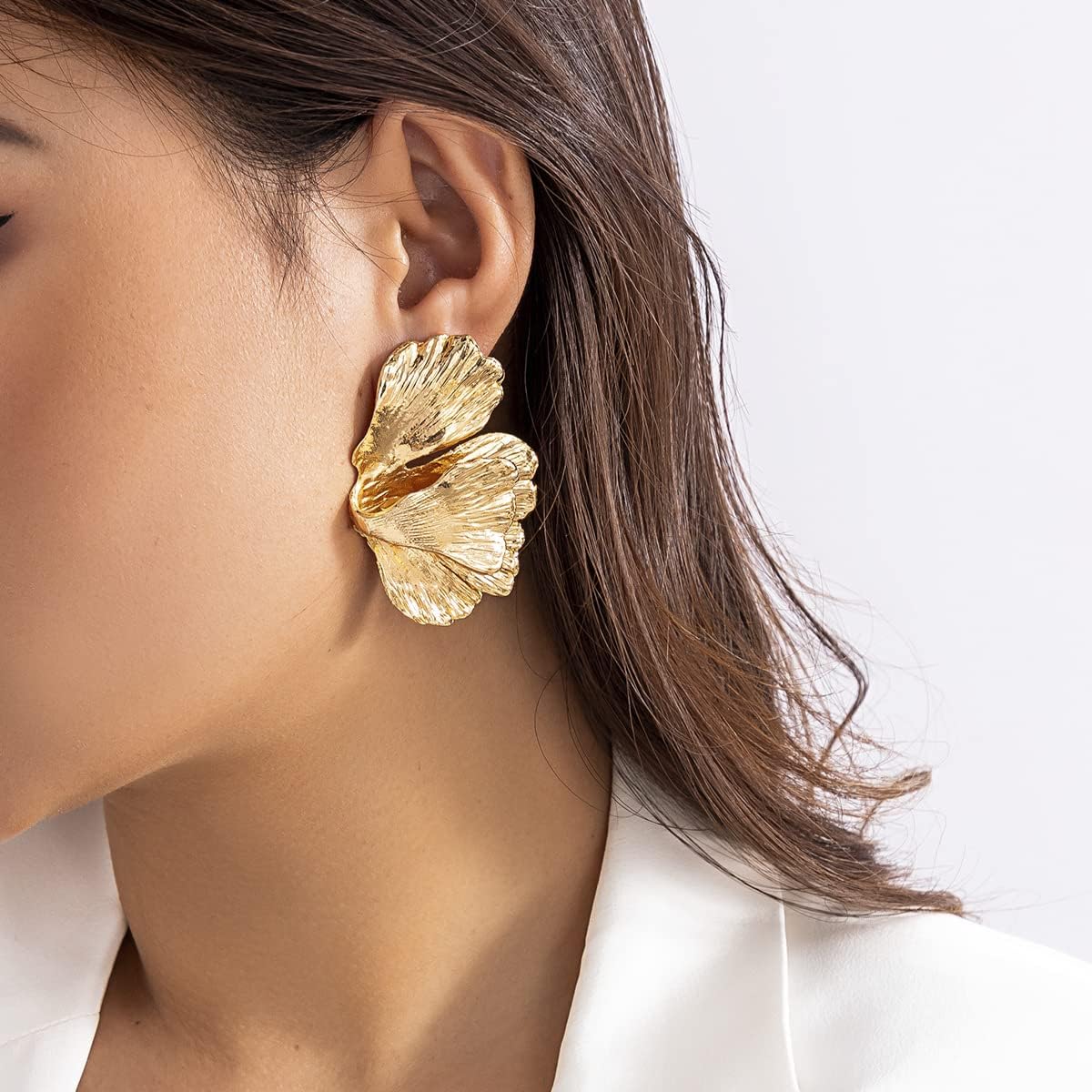 14k Gold Floral Petal Statement Earrings for Women Geometric Chunky Sectored Leaf Dangle Earrings Exaggerated Flower Drop Earrings Jewelry Gifts - Image 3