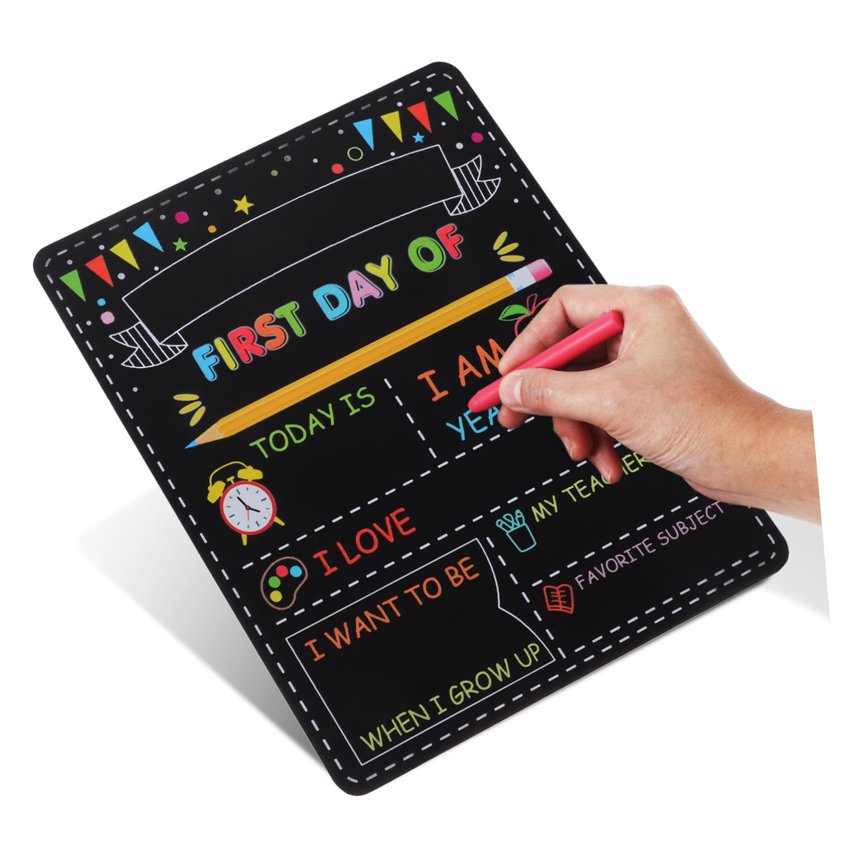 DOITOOL 5 Piezas Pizarra Escolar de Madera Doble Cara Reutilizable para Primer Día de Preescolar Infantil y º de Primaria Decoración Escolar Resistente y Ligera