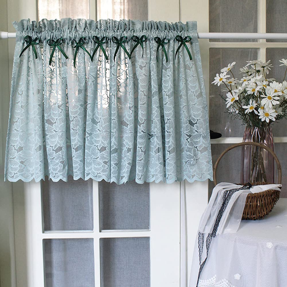 CRYSEU Short Curtains, Vintage Lace Window Valance Curtain, Cafe Short Curtains, Rod Pocket Half Curtains for Bedroom Kitchen, 1 Piece(WxH 200x50cm/79x20inch)
