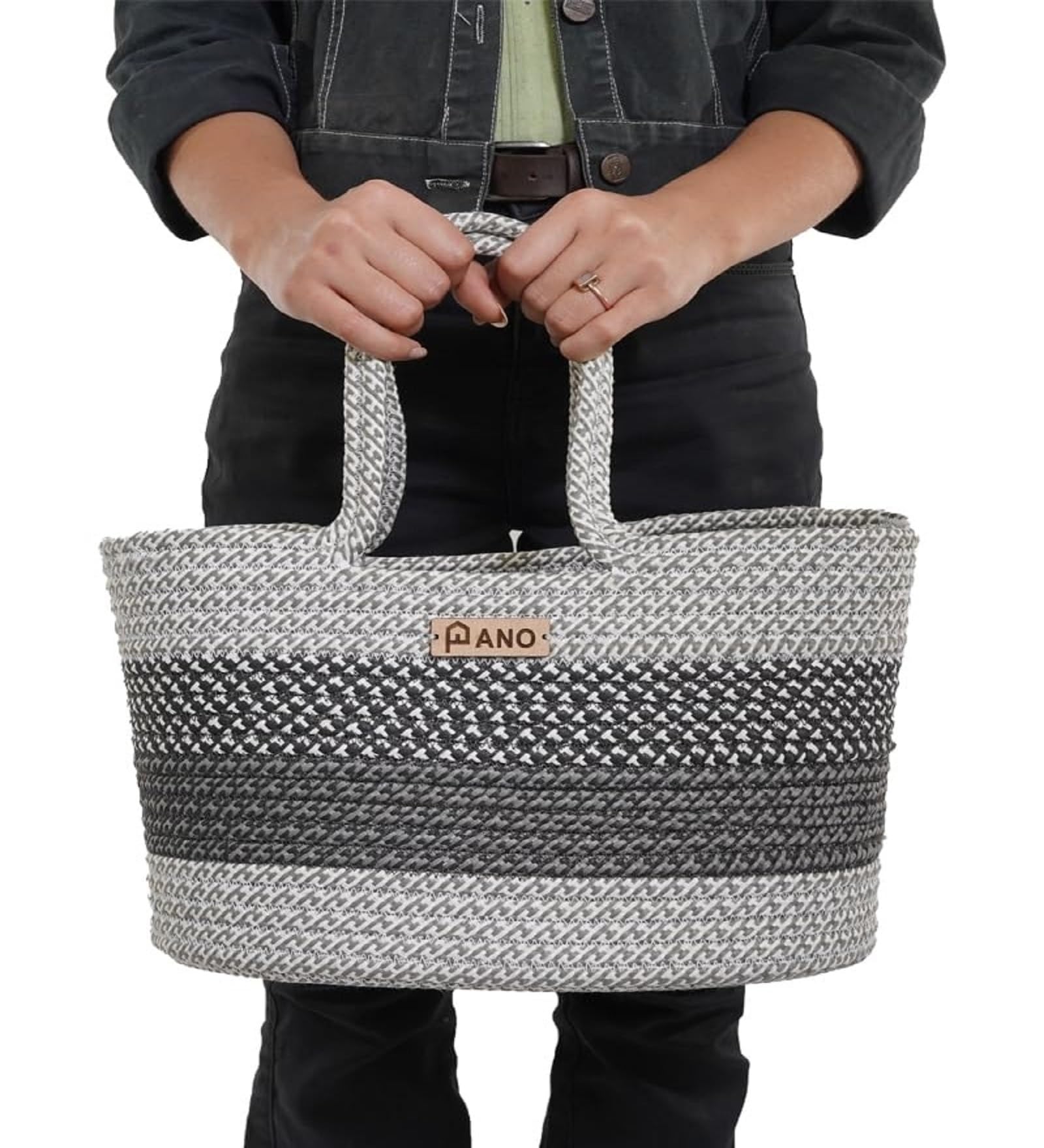 Pano Polypropylene Multipurpose Storage Tote Bag, Hand Basket, Beach Bags for Women, Organizer, Shopping Bag, Tote Hand Basket for Lunchbox, Water Bottle, Grey, ELORA 2