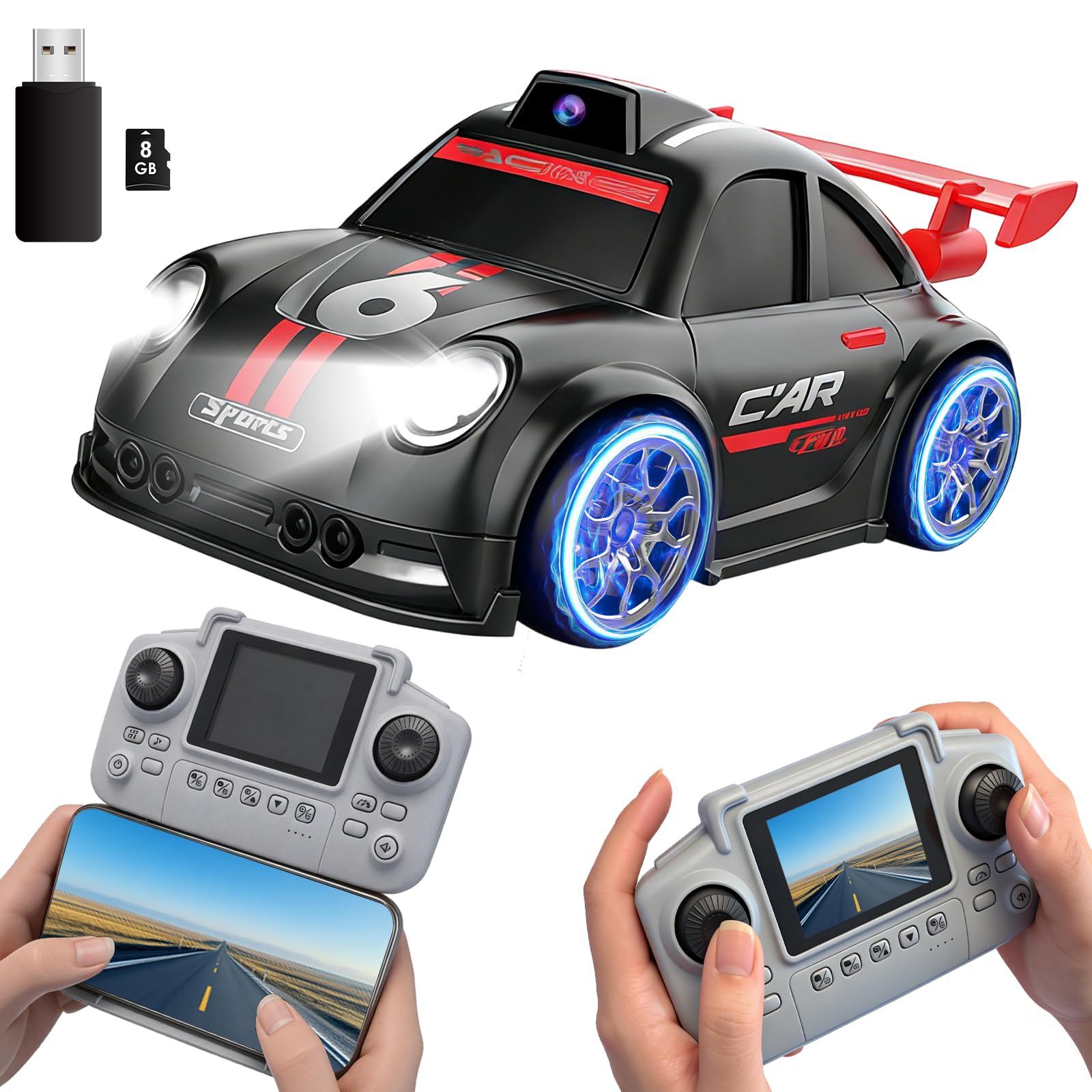 OBEST Coche Teledirigido con Cámara,Control Remoto Drift Auto de Pantalla 2,4 Pulgadas, Transmisión WiFi, RC Fotografía Juguete con Lector de Tarjetas de Memoria, para Adultos y Niños