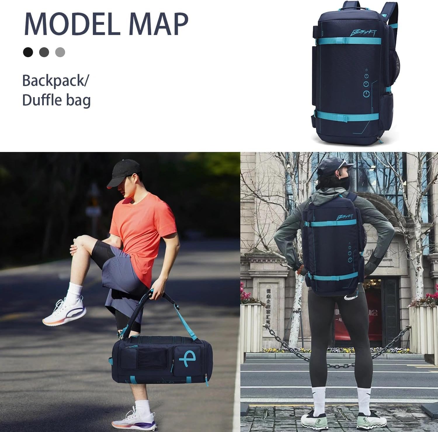 BESMART 40L 2 in 1 Convertible Gym Duffel Bags,Large Sport Backpack for Men