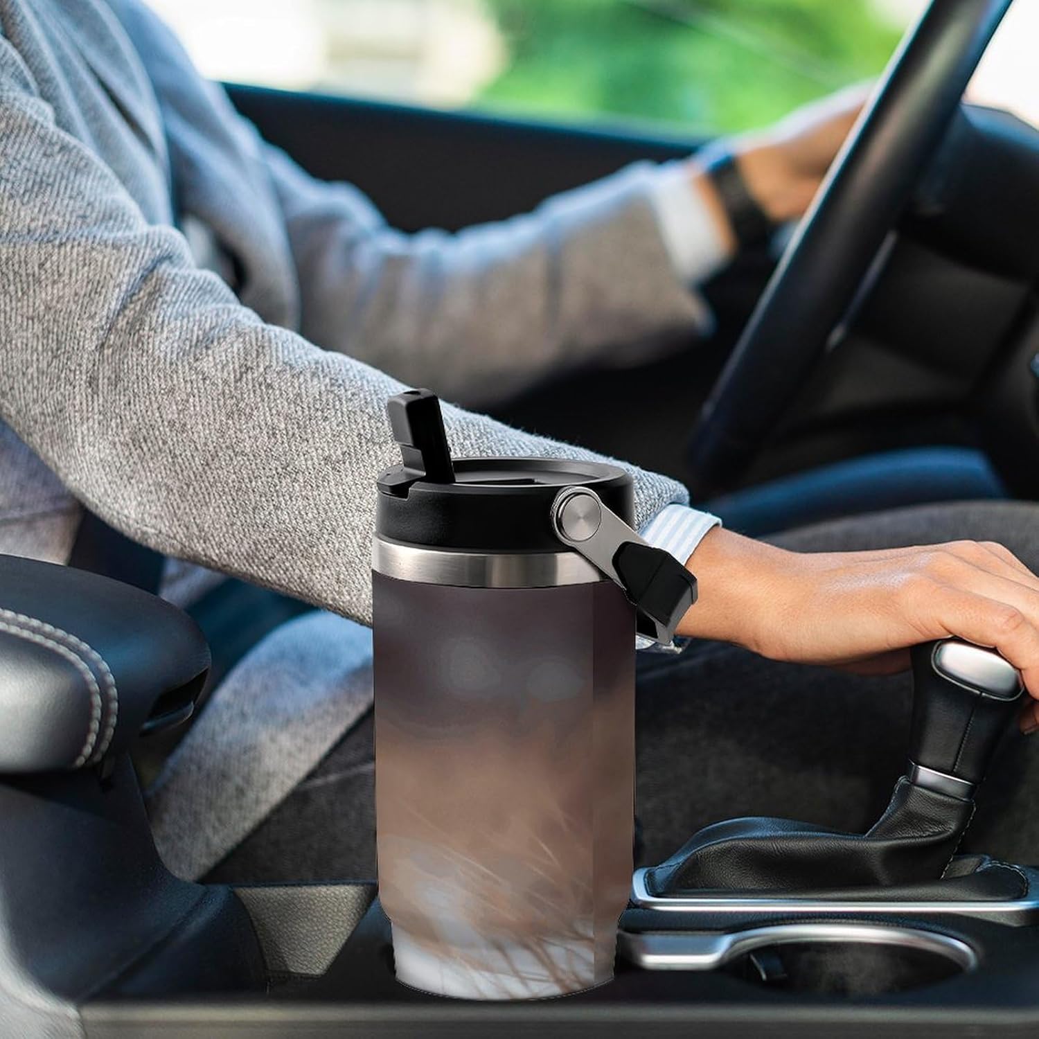 Cute Fox Water Bottle 30 Oz Fits Car Cup Holder,Insulated Coffee Mug Large Capacity Car Cups,Stainless Steel Double Wall Sport Bottle for Travel Sports Gym