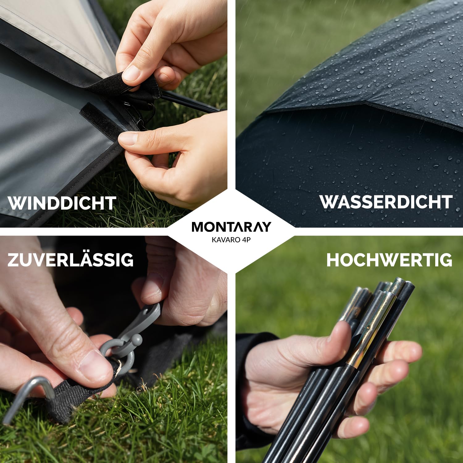 Zelt 2 oder 4 Personen Doppelwandiges Campingzelt mit Mückenschutz schneller Aufbau, wasserdicht, winddicht & atmungsaktiv, leicht, faltbar inkl. Tragetasche ideal für Camping & Festival Grau