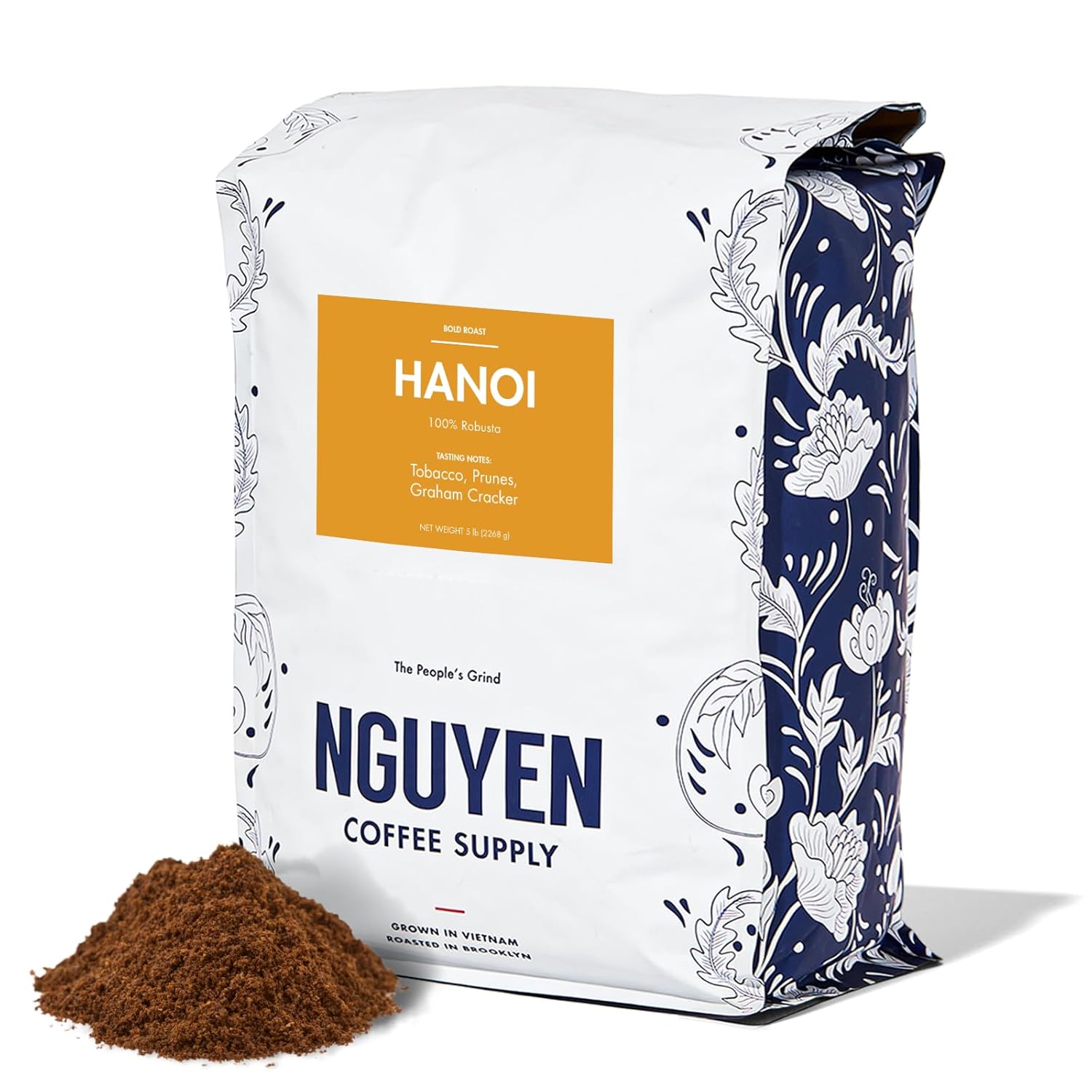 Nguyen Coffee Supply - Hanoi Robusta: Dark Roast Premium Ground Coffee Beans, Vietnamese Single Origin, Direct Trade, Low Acid with High Caffeine Content, Roasted in Brooklyn [5 lb Bag]