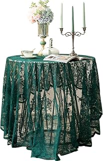Green Lace Tablecloth Embroidered Elegant Floral Patterns Table Cloth Round Overlay Table Cover for Wedding Party Holiday Long Dinner Home Decor(Round-60, Green)