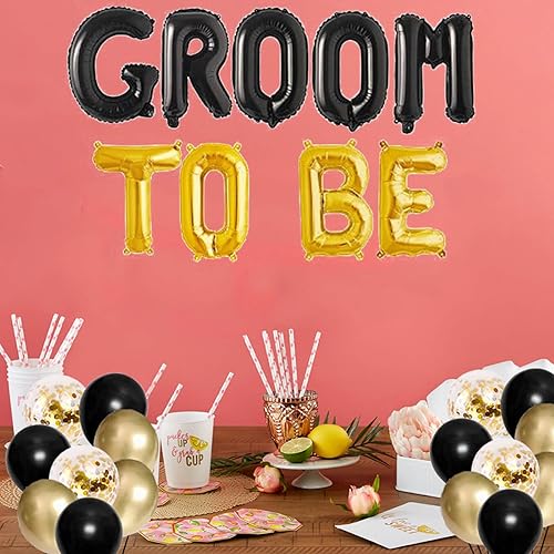Miniatura 4 de Globos dorados y negros para despedida de soltero para hombres, despedida de soltero/equipo o novio/novio para ser decoración temática para novio,