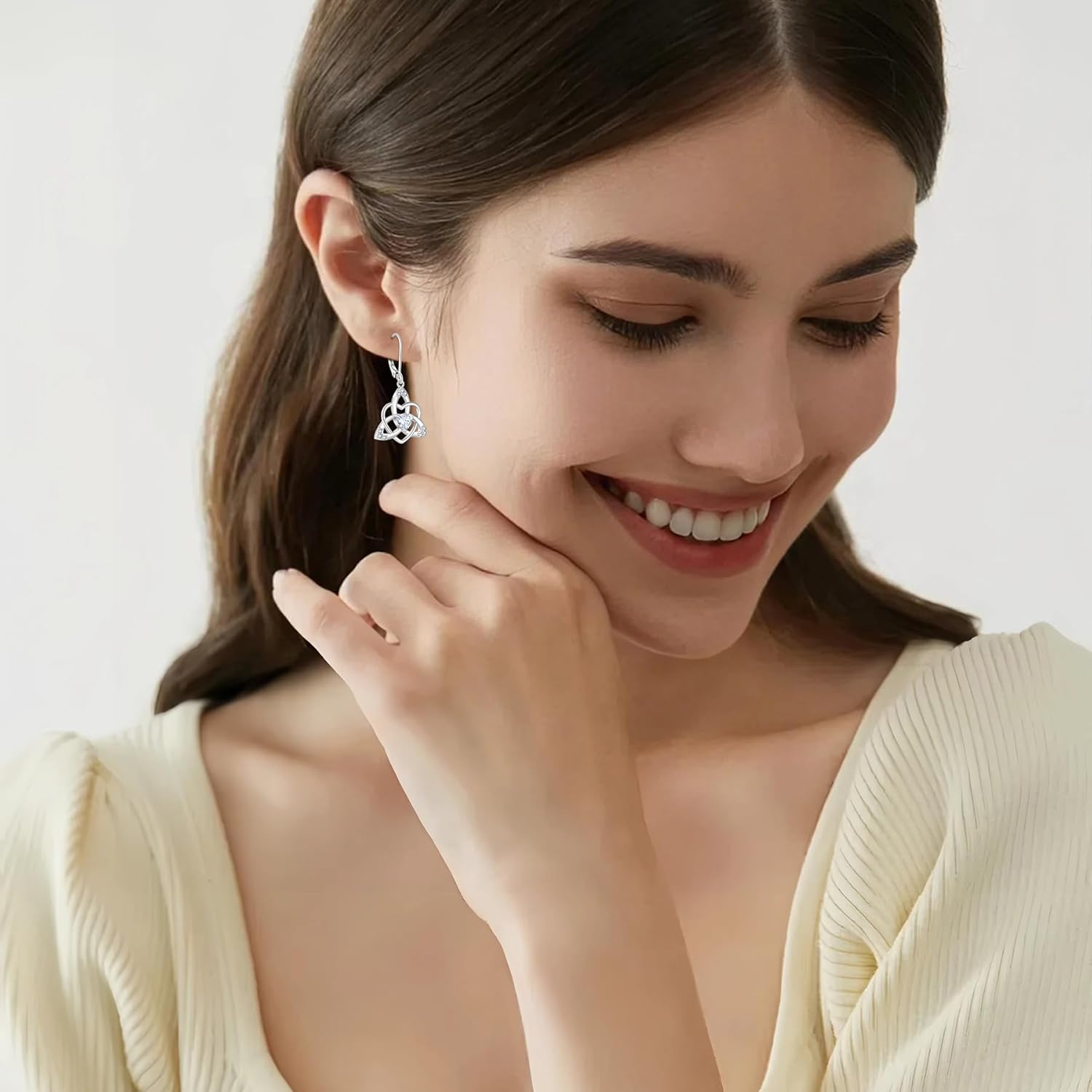 FJ Celtic Knot Earrings 925 Sterling Silver Dangle Drop Birthstone Earrings Irish Good Luck Jewelry Gifts for Women - Image 2