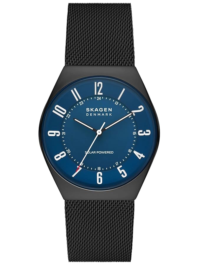 Skagen Grenen Watch for Men, Movimento a tre lancette a energia solare con  cinturino in acciaio inossidabile o in pelle, 37 mm, Nero e blu :  Amazon.it: Moda