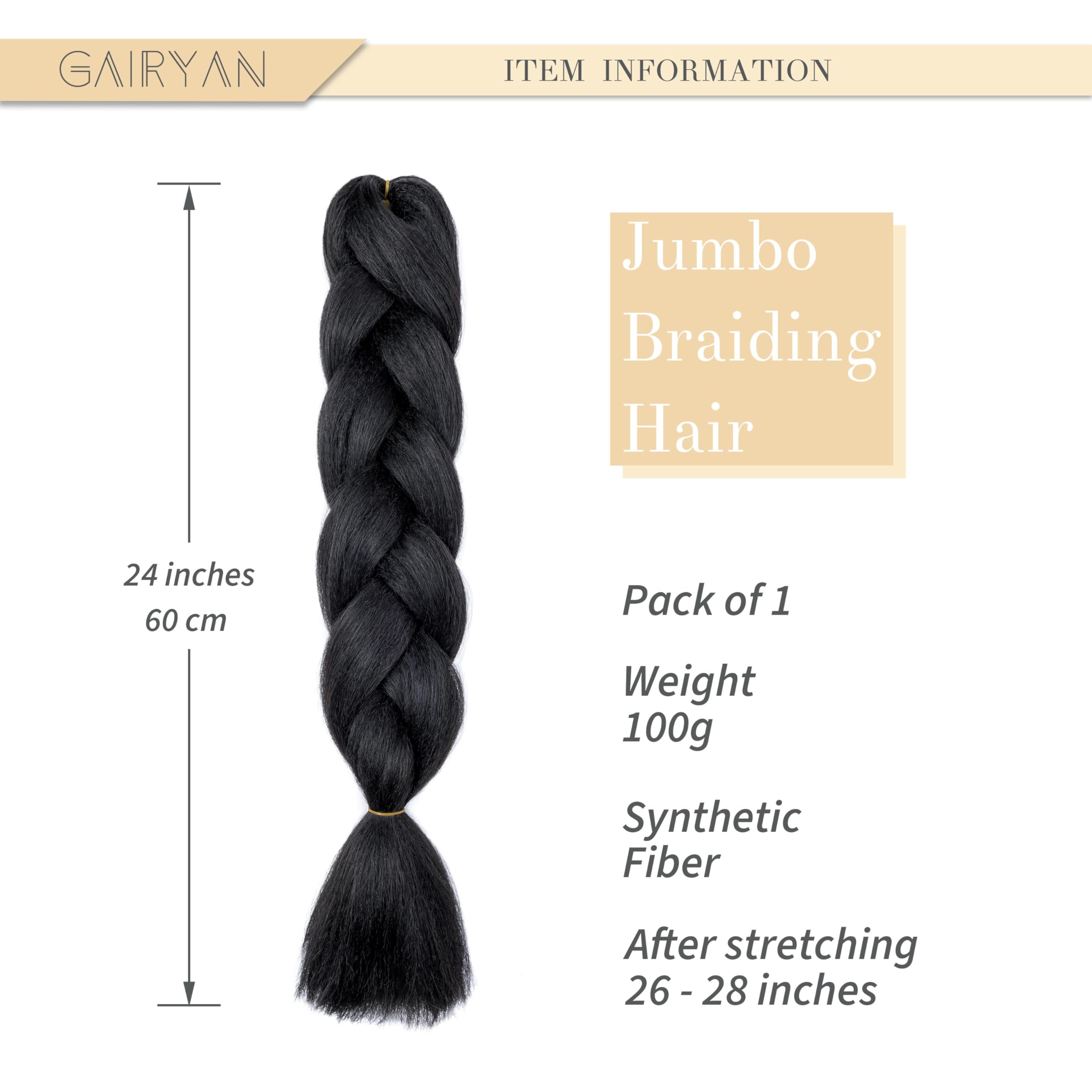 Gairyan Jumbo Braiding Hair Extensions 1pcs Dark Black Jumbo Braids Hair Extensions for Braiding Synthetic Hair 1 Pack 24 inches 100g Box Braids Crochet Twist - Image 2