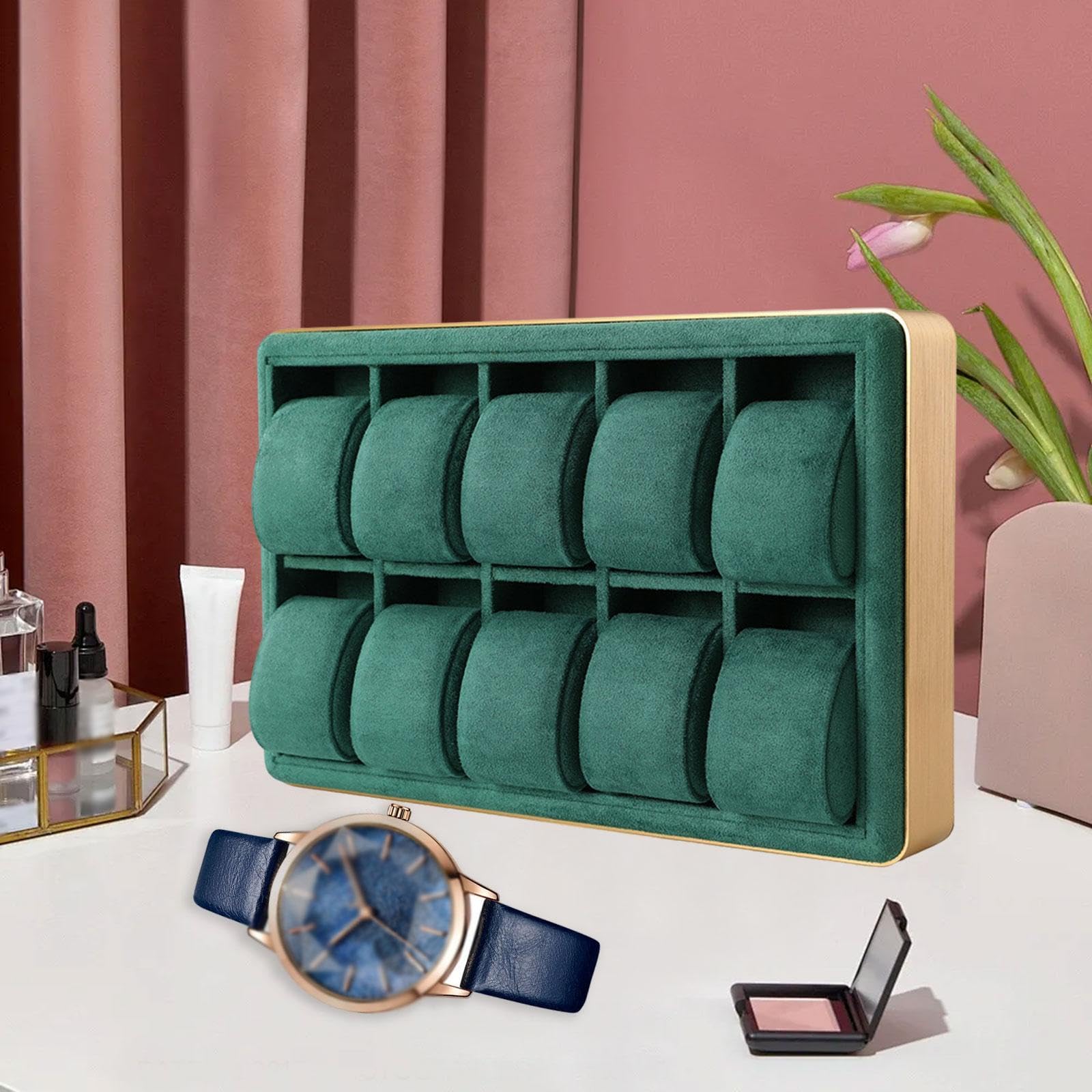 Bandeja para Relojes con Diez Compartimentos, Bandeja para Exhibición de Joyas, Bandeja Organizadora de Relojes, Bandeja con Caja de Aluminio, Adecuad