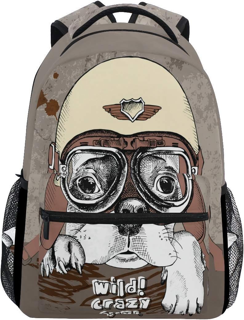 French Bulldog in Retro Motorcycle Helmet Laptop Backpack, Water Resistant College Travel Computer Notebooks Backpack for Men Women