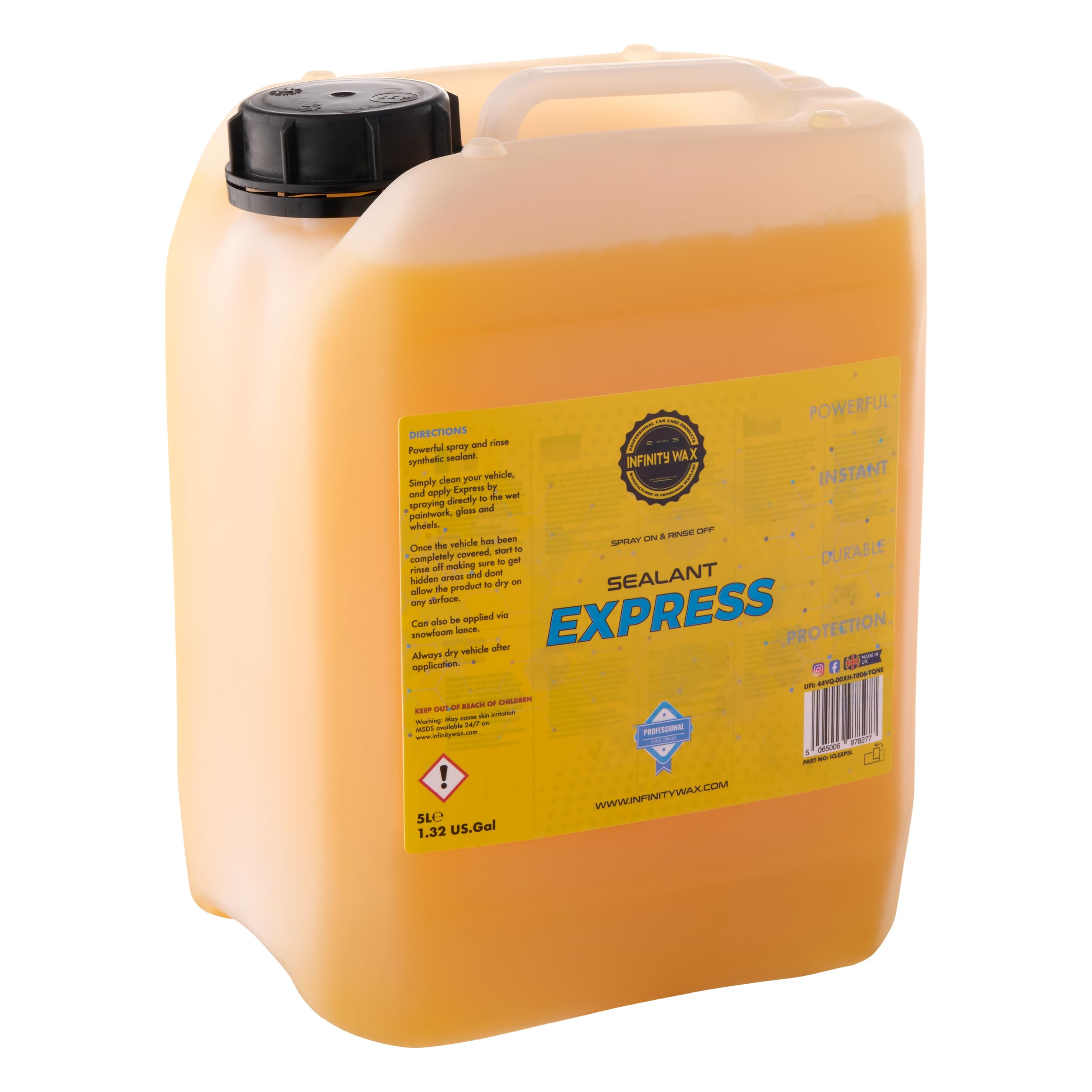 Infinity Wax Sellador Express 5L - Protección contra Enjuague por pulverización para Autos, Furgonetas y autocaravanas - Acabado hidrofóbico en Pintura, Vidrio y Ruedas, Durabilidad de 2-3 Meses