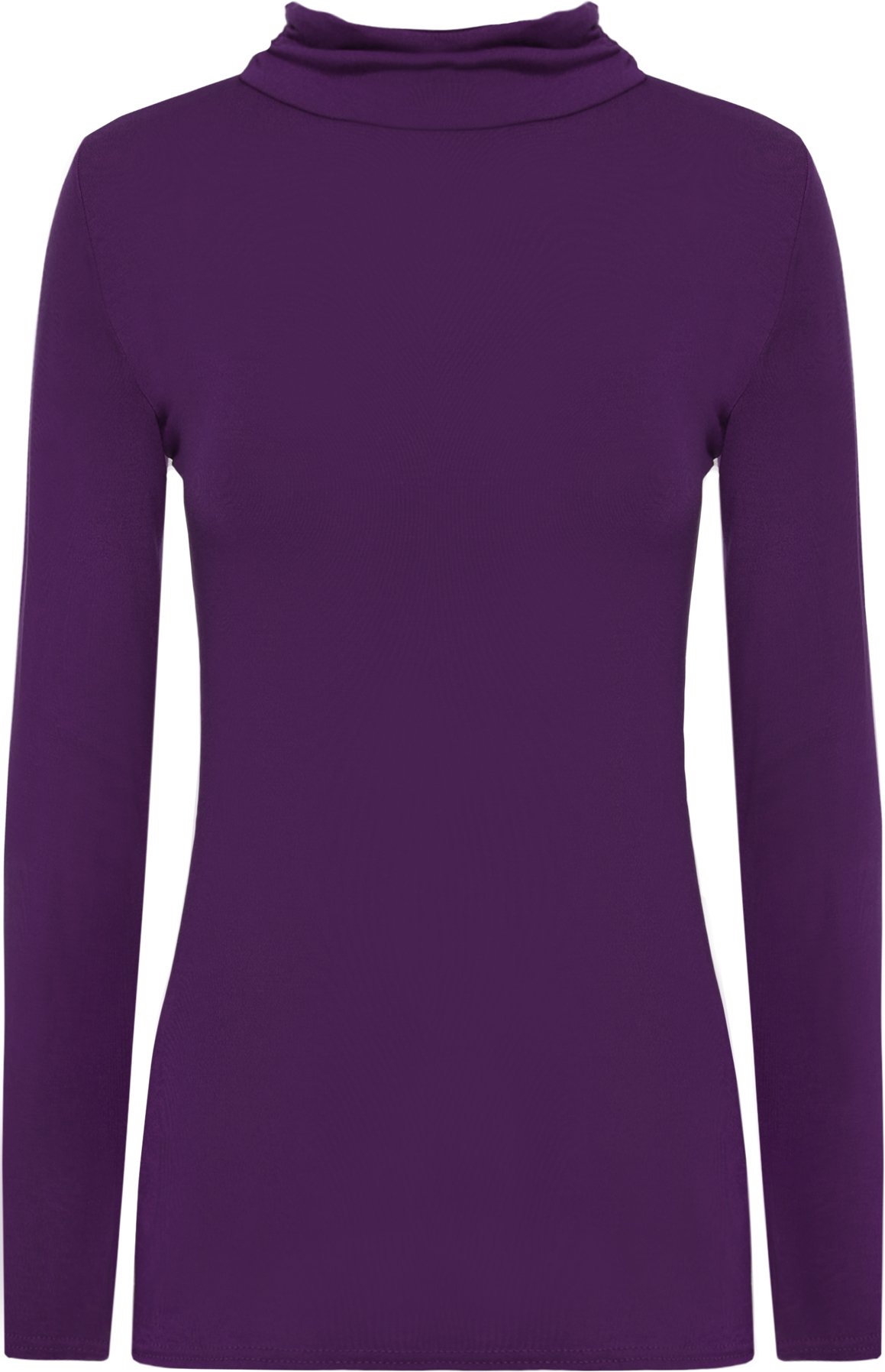 WearAll New Ladies Turtle Neck Long Sleeved Stretch Plain Polo Top Women Jumper - Purple 20-22